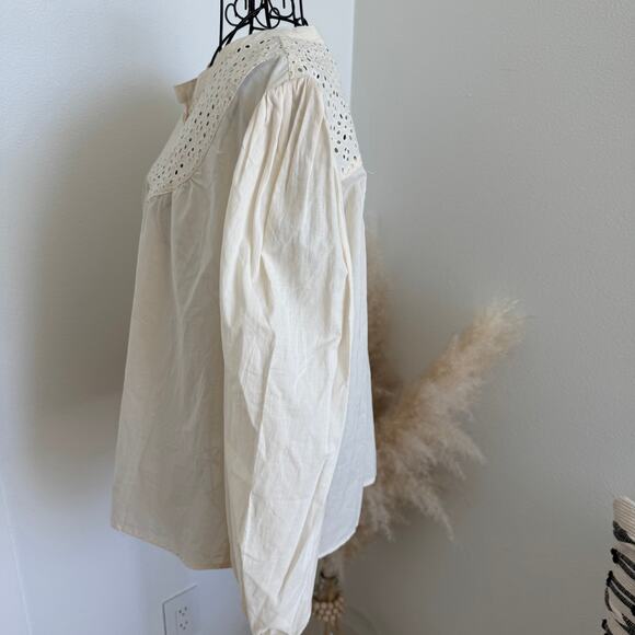 Joe's Jeans Embroidered Eyelet Long Sleeve Cotton Button Up Blouse NEW - Picture 7 of 14